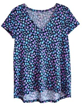 Lilly Pulitzer Navy V-Neck Short Sleeve Tee with Pink & Blue Floral Dots